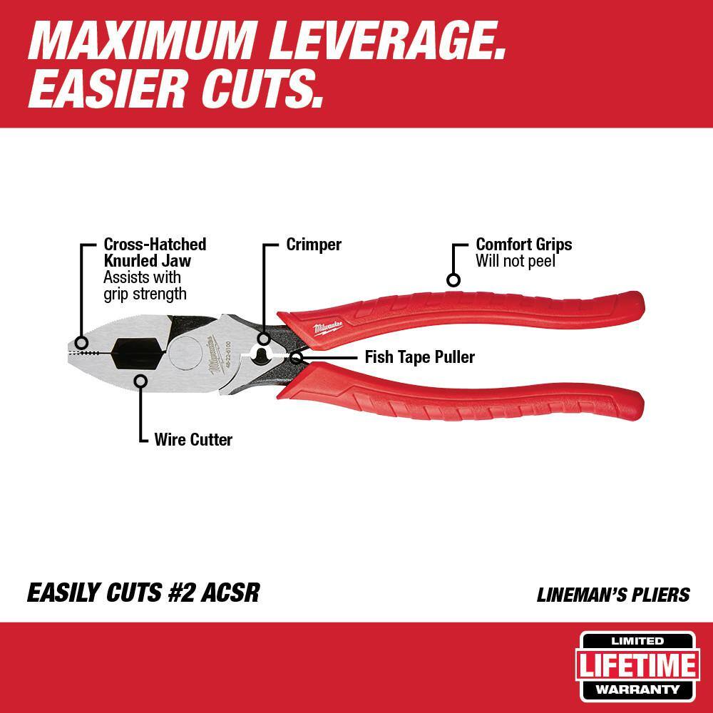 MW 36 oz. 4-in-1 Lineman's Hammer with 9 in. High Leverage Lineman's Pliers with Crimper 48-22-9040-48-22-6100