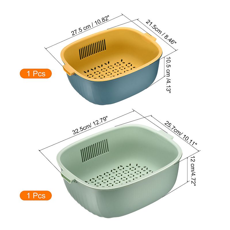 Kitchen Strainer Colander Set 2 Pcs， Plastic Fruit Drain Bowls