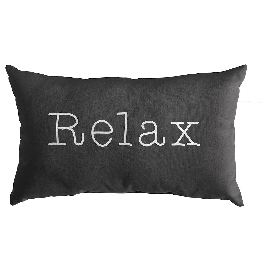 13 x 20 Gunmetal Gray and White Rectangular Relax Indoor and Outdoor Embroidered Lumbar Pillow