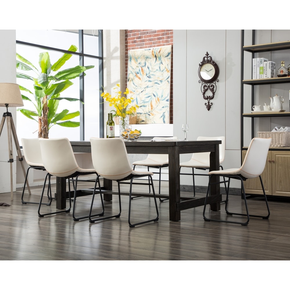 Roundhill Furniture Lotusville 7 piece Black Dining Table and Faux Leather Chairs Set