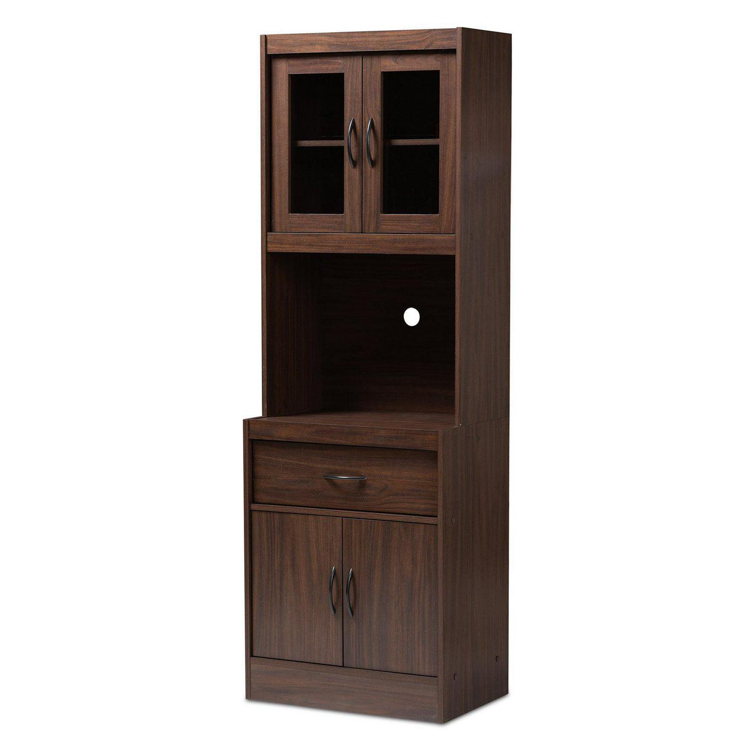 Baxton Studio Laurana Modern and Contemporary Dark Walnut Finished Kitchen Cabinet and Hutch