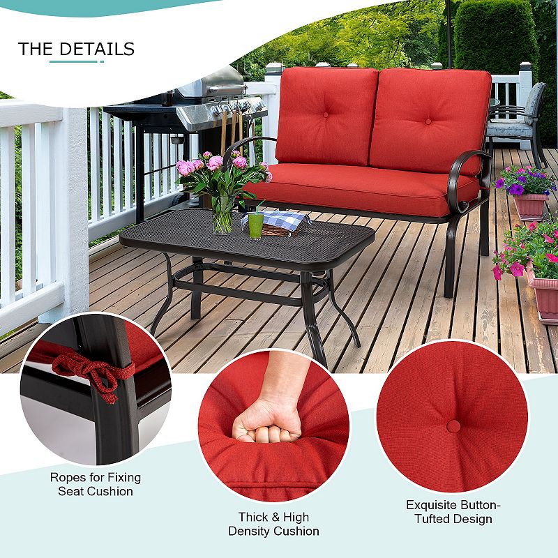 2 Pieces Patio Outdoor Cushioned Coffee Table Seat