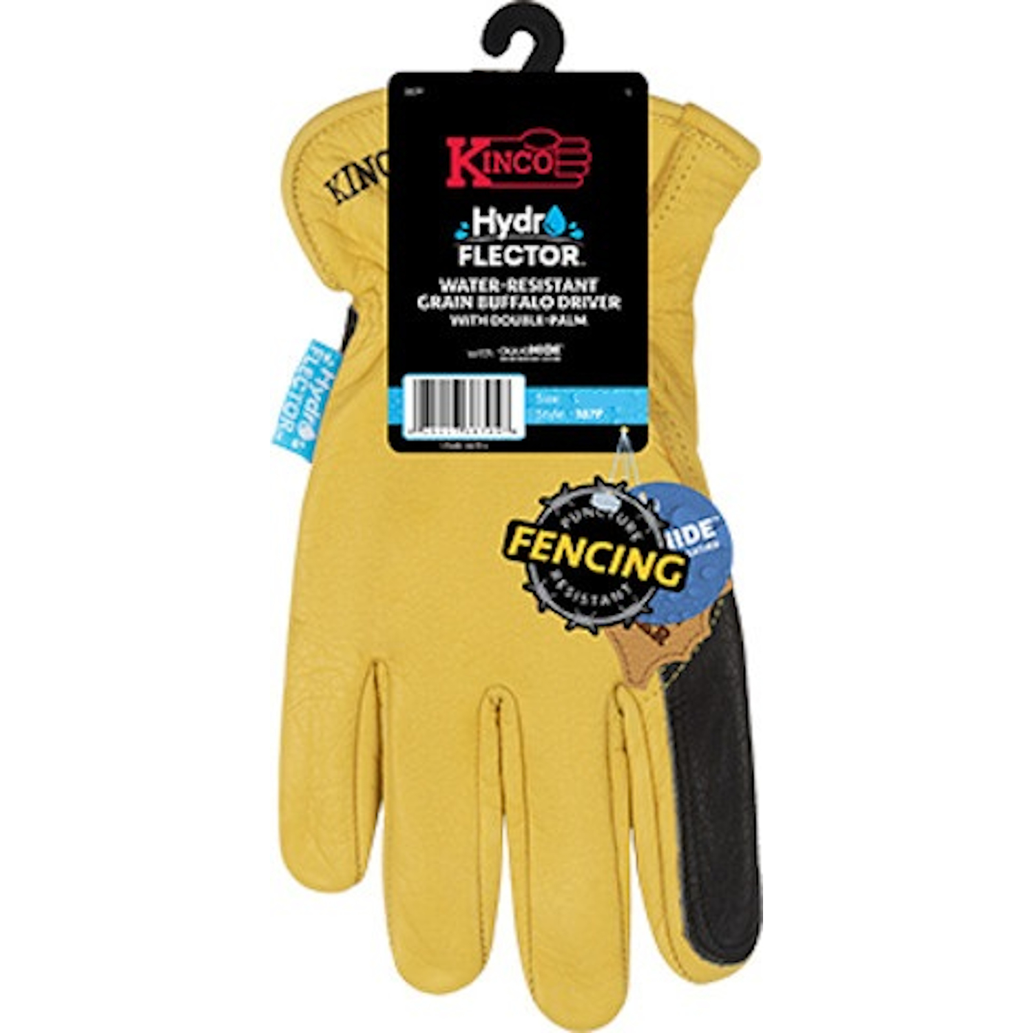 Kinco Hydroflector Men\u0027s Indoor/Outdoor Full Grain Driver Gloves Black/Gold L 1 pair