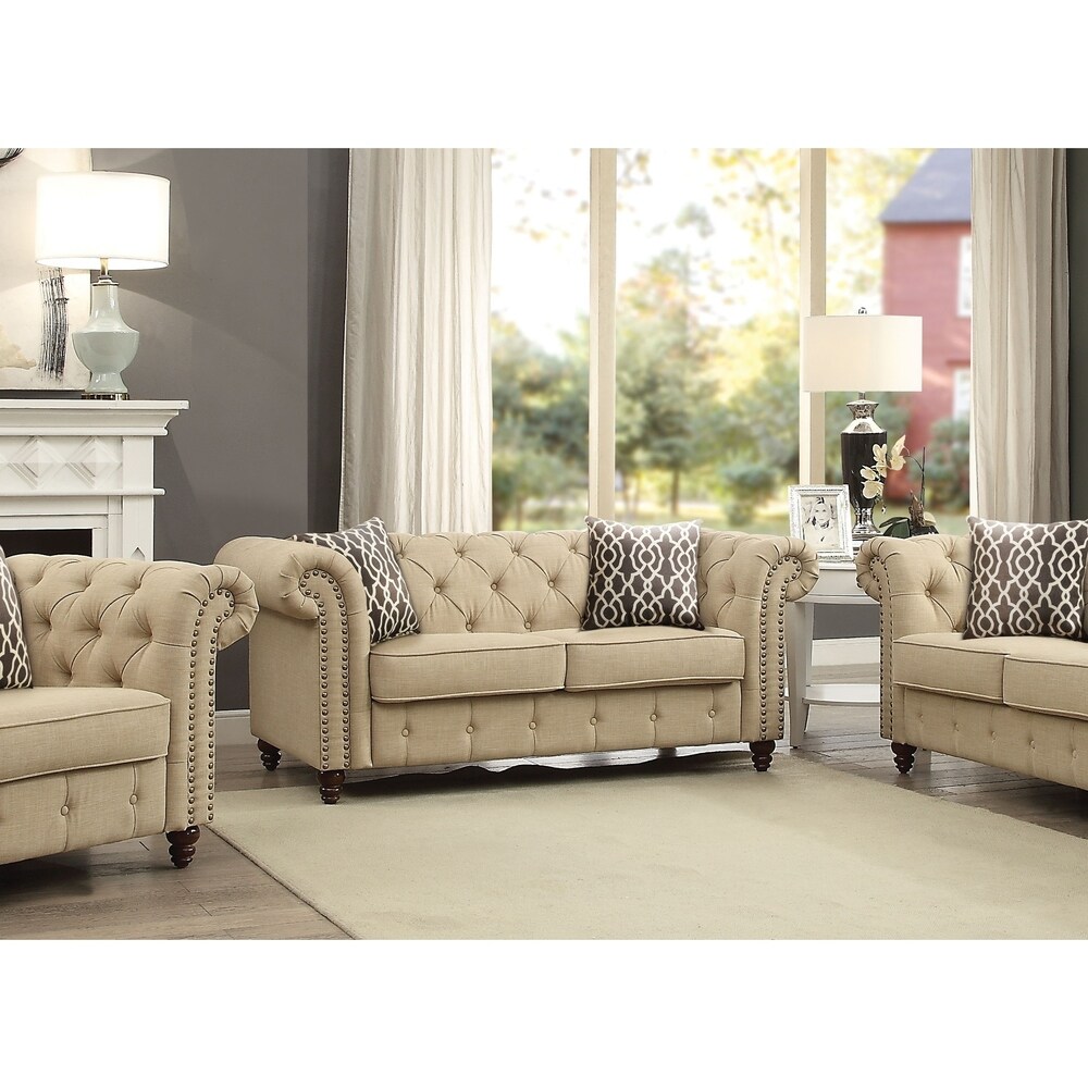 Beige Linen loveseat with 2 Pillows