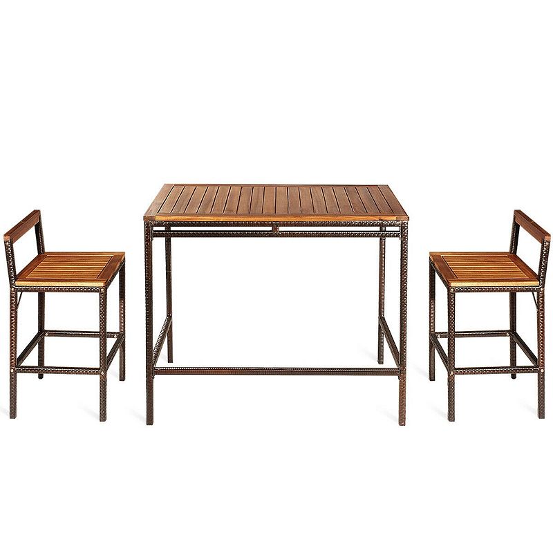 3 Pieces Patio Rattan Wicker Bar Dining Furniture Set