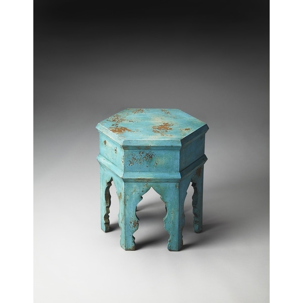 Handmade Tangiers Solid Blue Wood Bunching Table (India)