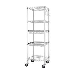 TRINITY EcoStorage Chrome Rolling 5-Tier Steel Wire Shelving Unit (18 in. W x 57 in. H x 18 in. D) TBFZ-0956