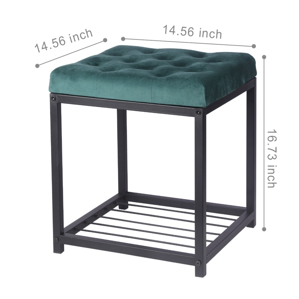 Turquoise Tufted Ottoman   Metal Frame   Square Upholstered Bench   1 Pcs