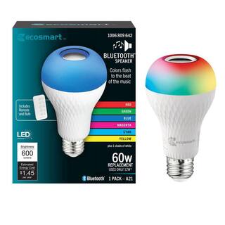 EcoSmart 60-Watt Equivalent A21 Bluetooth Speaker Colored LED Light Bulb Plus Bright White with Remote Control (1-Pack) BTOM60RGB3KESM