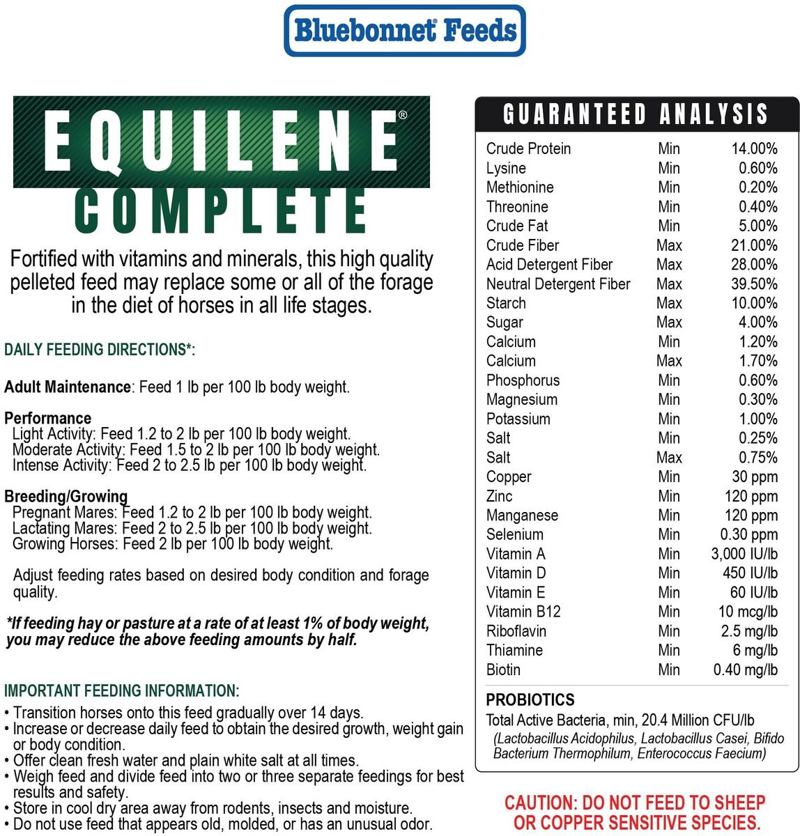 Bluebonnet Feeds Equilene Complete Forage Extender Horse Feed， 50-lb bag