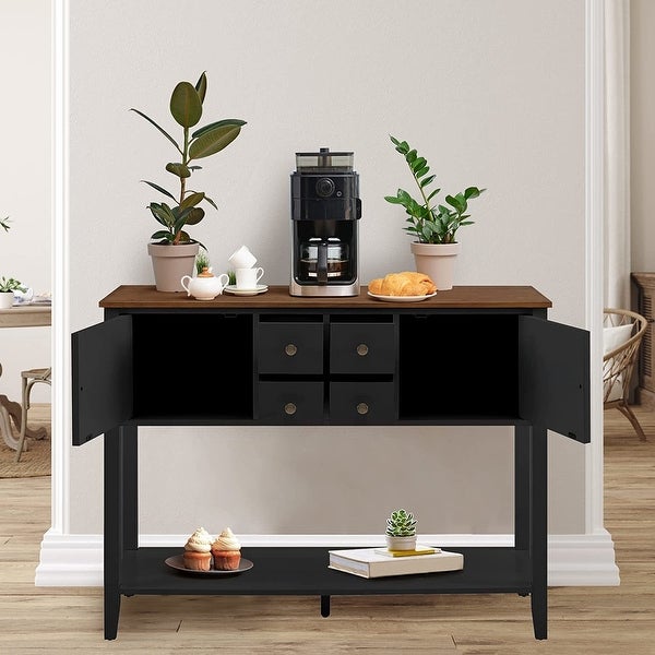 Wood Sideboard Buffet Storage Cabinet with Drawers and Shelf