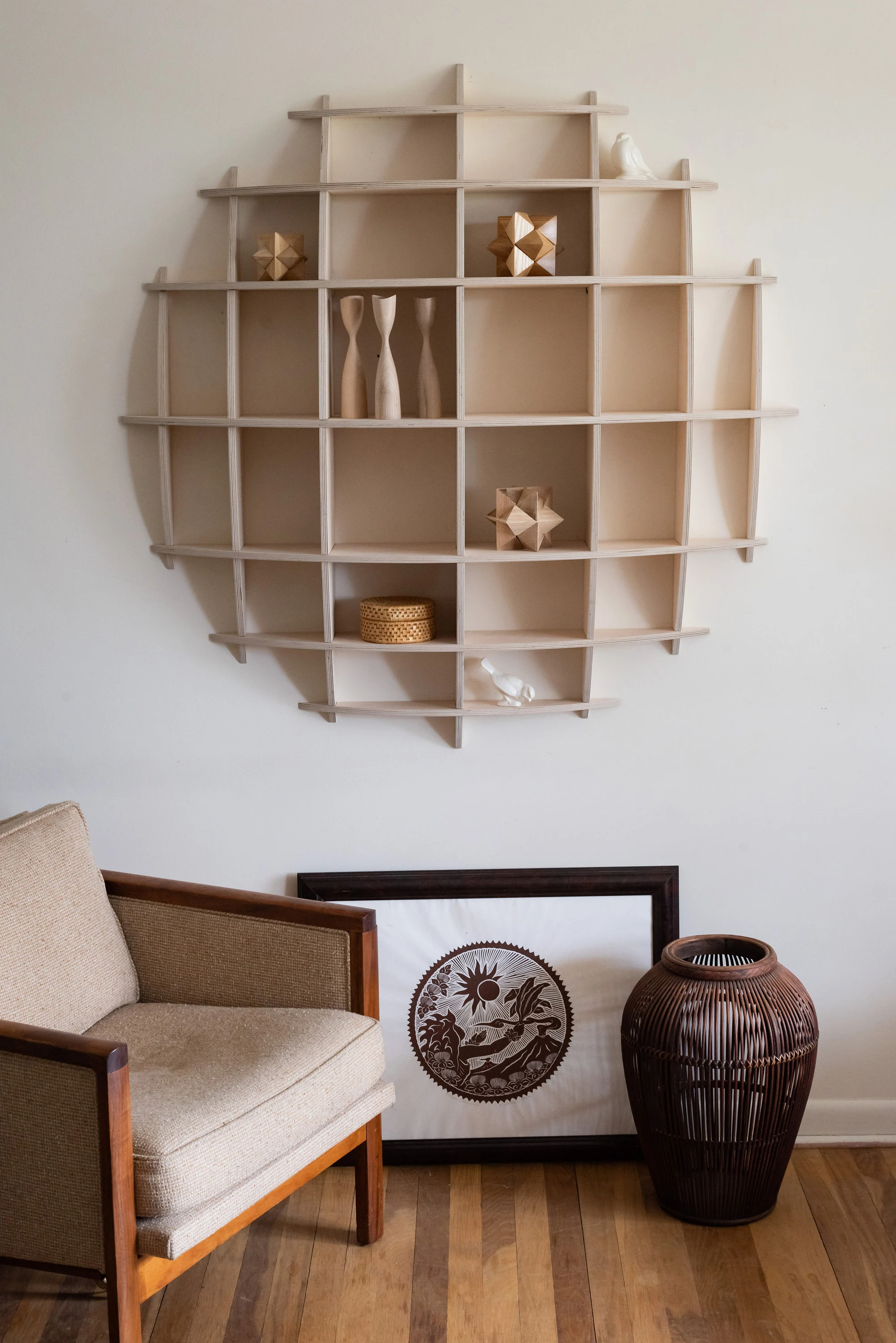 Wooden Wall Shelf, Sphere Bookcase, Round Hanging Wall Geometric Shelf, Office shelf