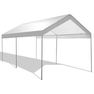 ANGELES HOME 10  ft.  x 20  ft.  White Steel Frame Portable Car Canopy Shelter 708CKOP138