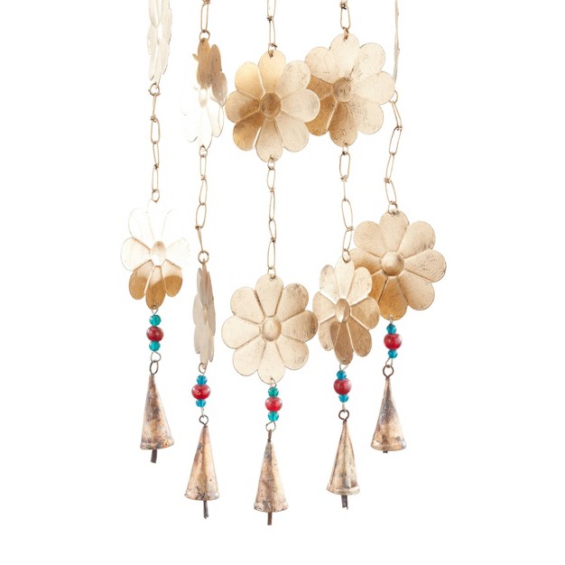 X 11 quot Eclectic Metal Sun And Flowers Windchime Gold blue red Olivia amp May