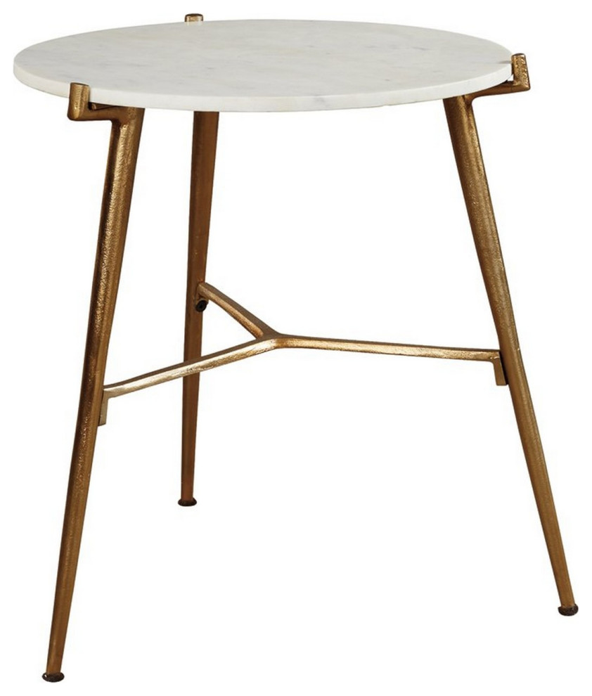 Round Marble Top  Accent Table with Angled Metal Legs  Gold and White   Midcentury   Side Tables And End Tables   by Homesquare  Houzz