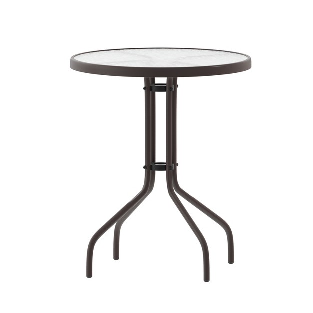 Round Tempered Glass Metal Table With Smooth Ripple Design Top