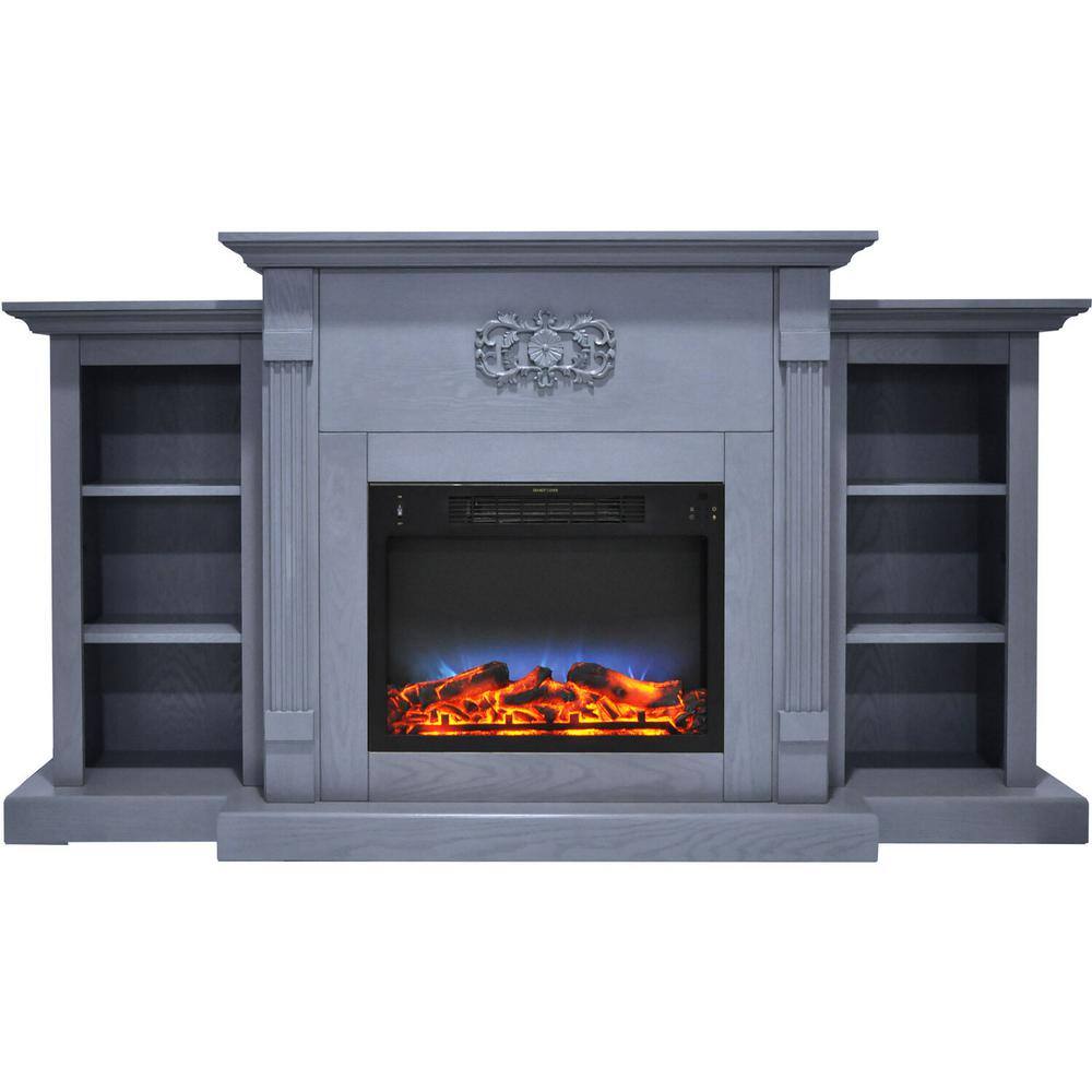 Hanover Classic 72.3 in. Freestanding Electric Fireplace in Slate Blue with Built-In Bookshelves FS7233-1BSBLED