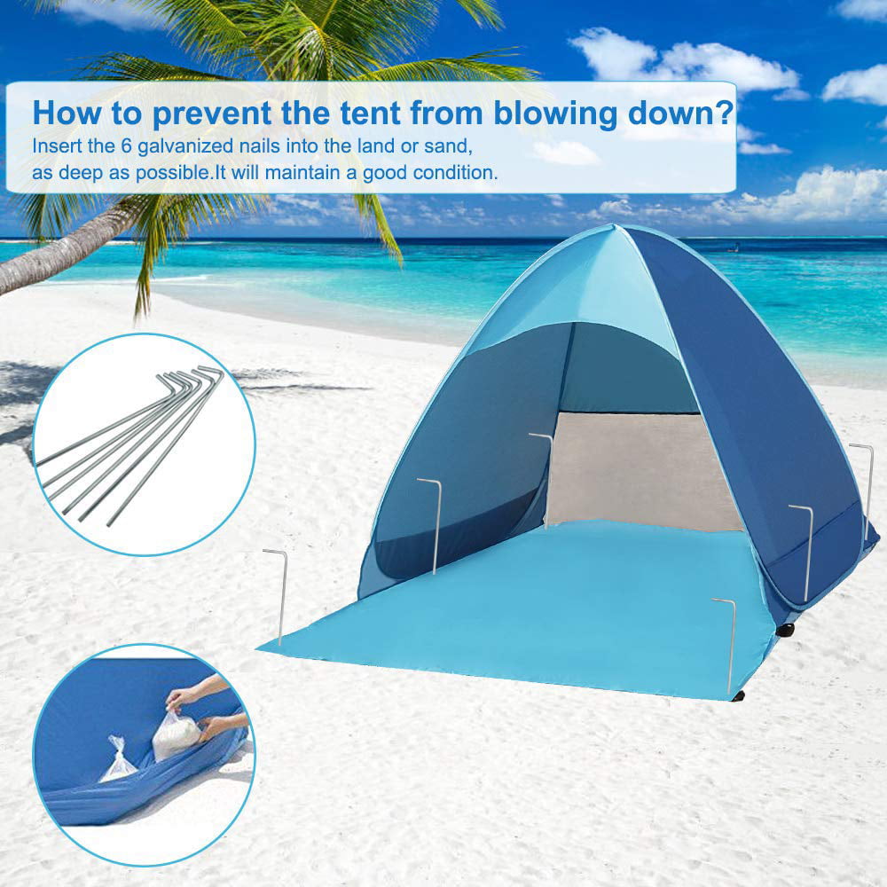 SEREE Automatic Pop up Beach Tent for 3-4 Person UPF 50+ Instant Portable Outdoors Quick Cabana Sun Shelter with Carry Bag Blue