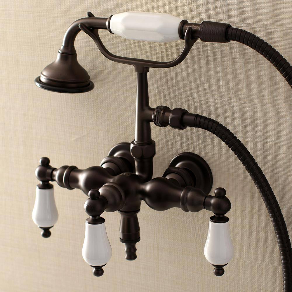 Kingston Brass Vintage 3-38 in. Center 3-Handle Claw Foot Tub Faucet with Handshower in Oil Rubbed Bronze HAE23T5