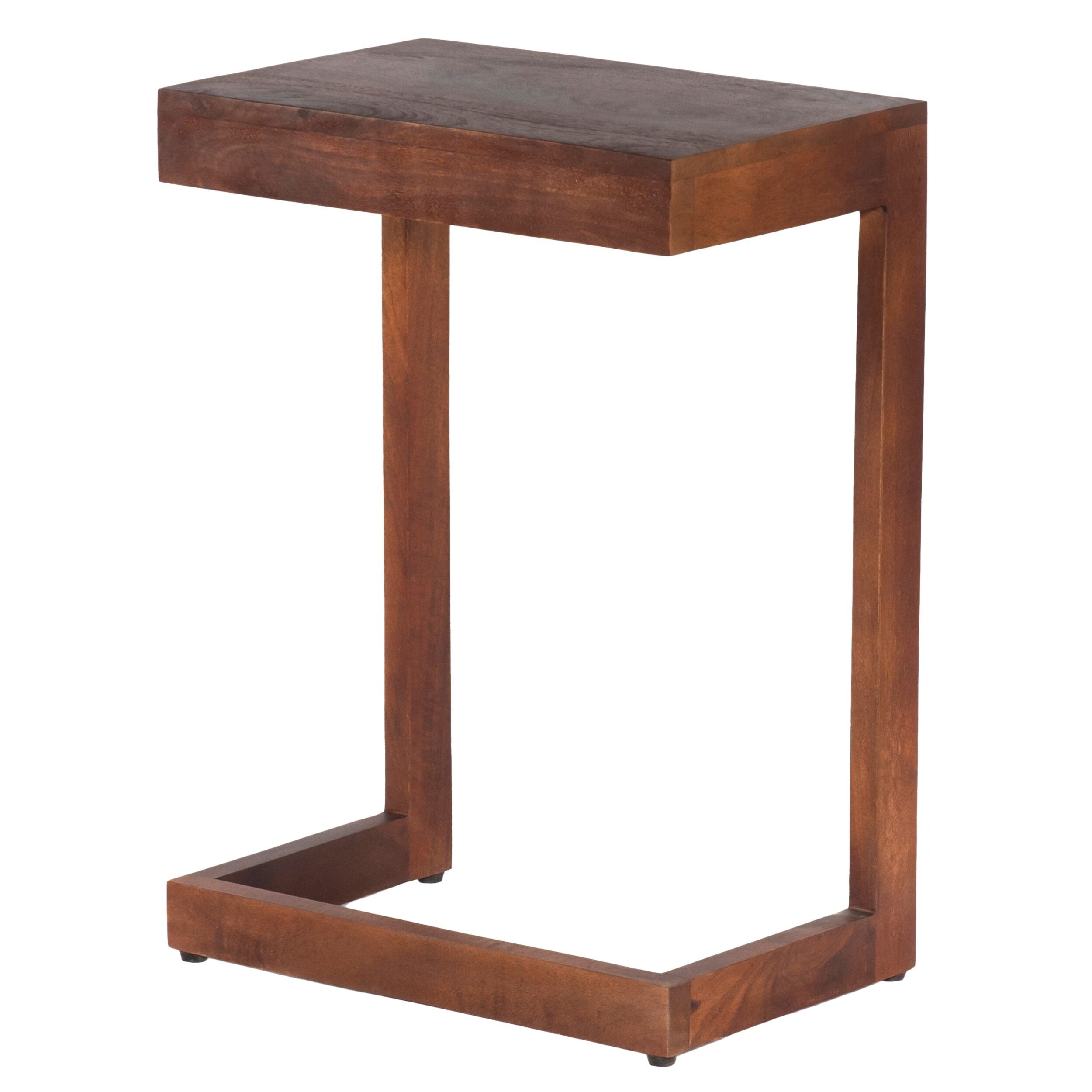 26 Inch Handcrafted Mango Wood Side End Table， Open Design Base