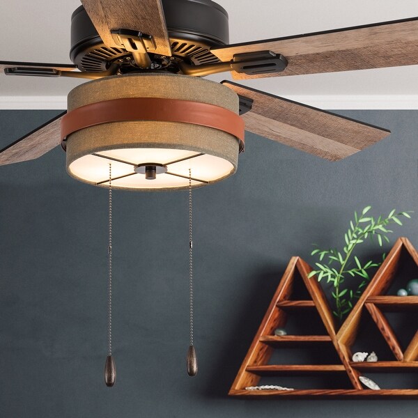 Aeris River of Goods Tan Oil-Rubbed Bronze and Metal Fabric Ceiling Fan with Light - 42