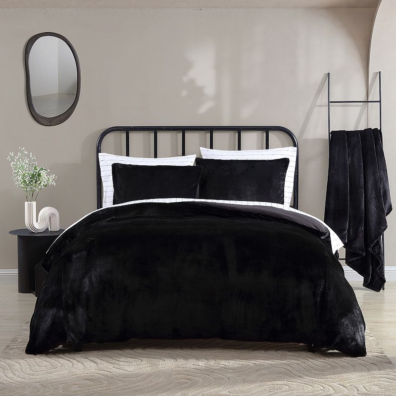 City Scene Solid Faux Fur Duvet Cover Set