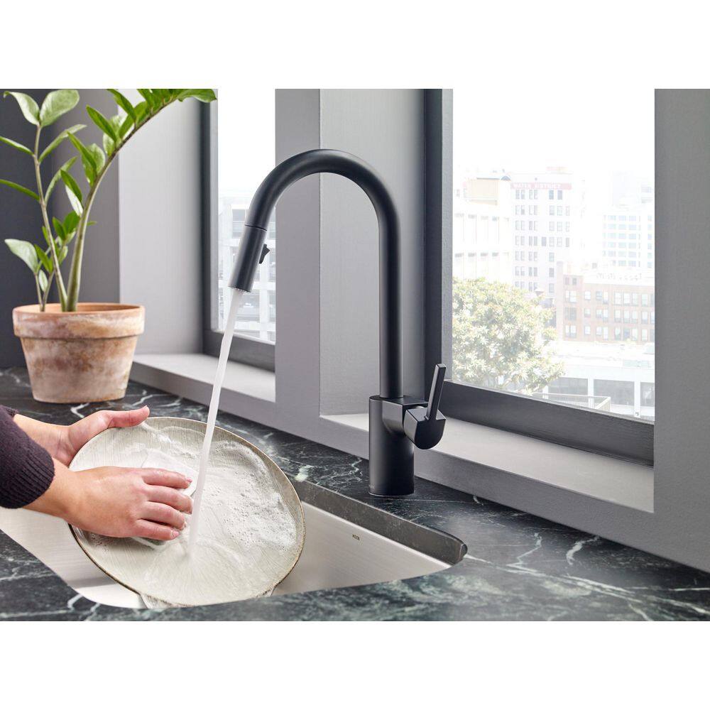 MOEN Align Single-Handle Pull-Down Sprayer Kitchen Faucet with Reflex and Power Clean in Matte Black 7565BL