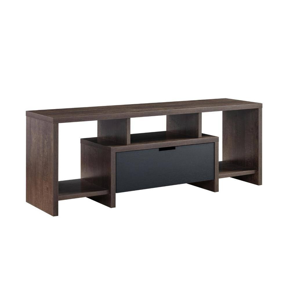 HomeRoots Walnut Oak And Black TV Stand Fits TV's up to 60 in. with Drawers and Shelves 2000482782