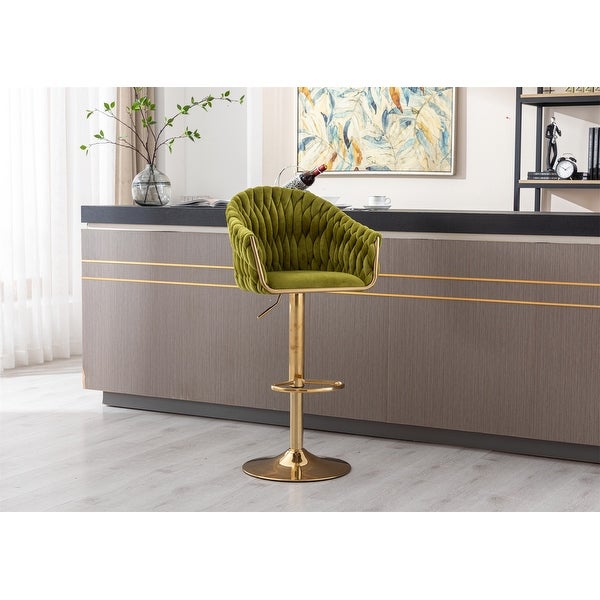 Velvet Adjustable Height Swivel Bar Stools with Metal Footrest