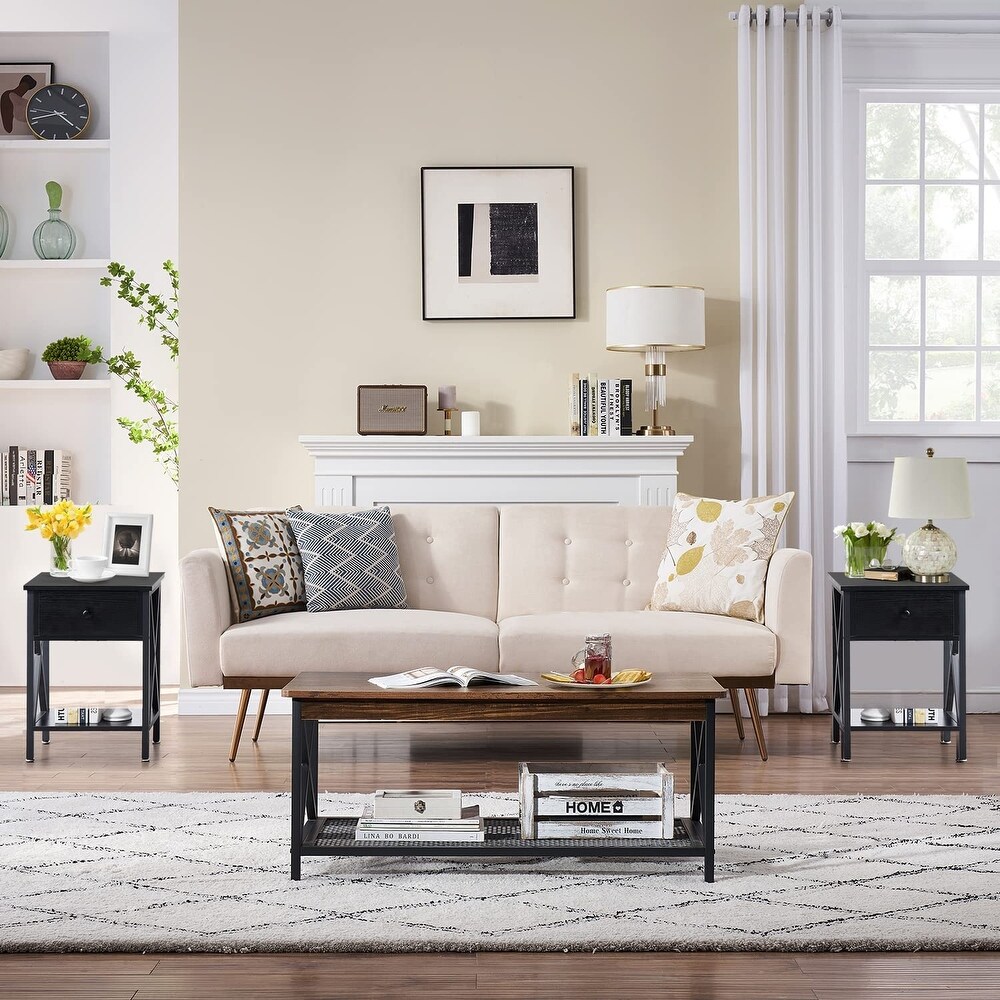 3 pieces Living Room Set  Rectangular Coffee Table and 2 Side Tables