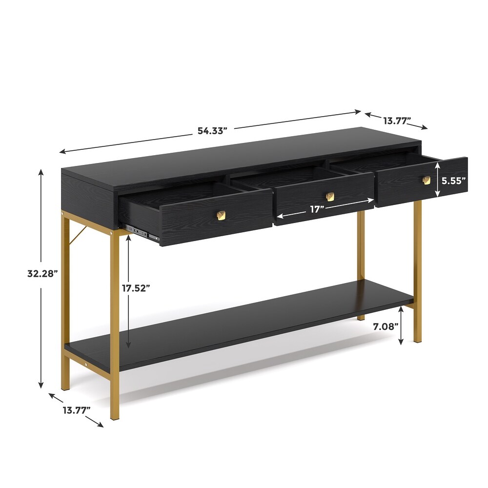 VANOMi 54.33'' Console Table with 3 Drawers  Black Entryway Table with Storage Shelves