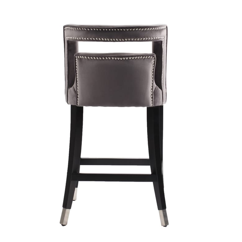 Suede Velvet Barstool with nailheads and backrest Set of 2