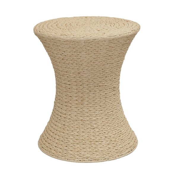 Handwoven Woven Paper Rope Woven Stool， Elegant Woven Braid with Sturdy Metal Frame， Beautiful Hourglass Profile， Multipurpose