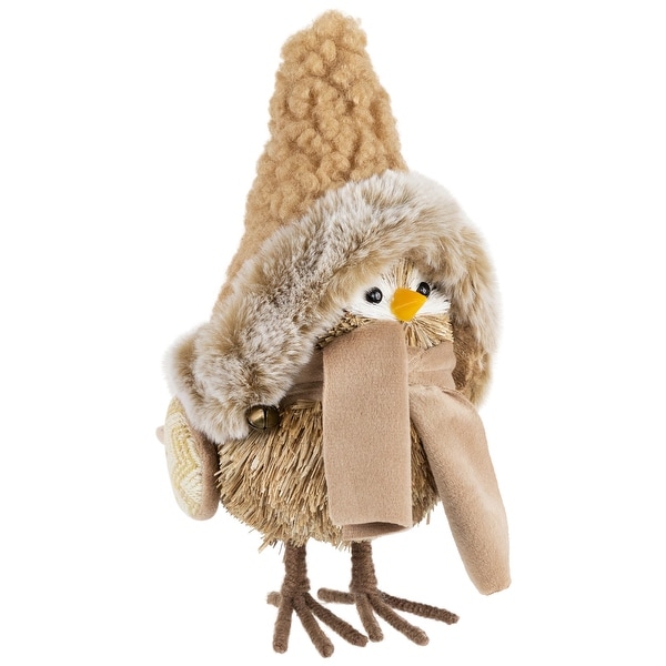 Woodland Bird in Winter Hat Christmas Figurine