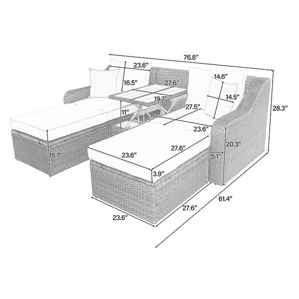 3pcs Patio Wicker Sofa Set with Cushions and Lift Top Coffee Table - Overstock - 35869381