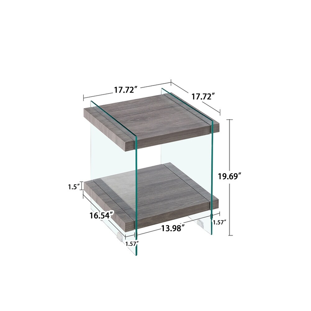 2 Tier Square Clear Sofa Side Table with Dual Shelves Modern Glass Nightstand End Table Side Table for Living Room  Bedroom