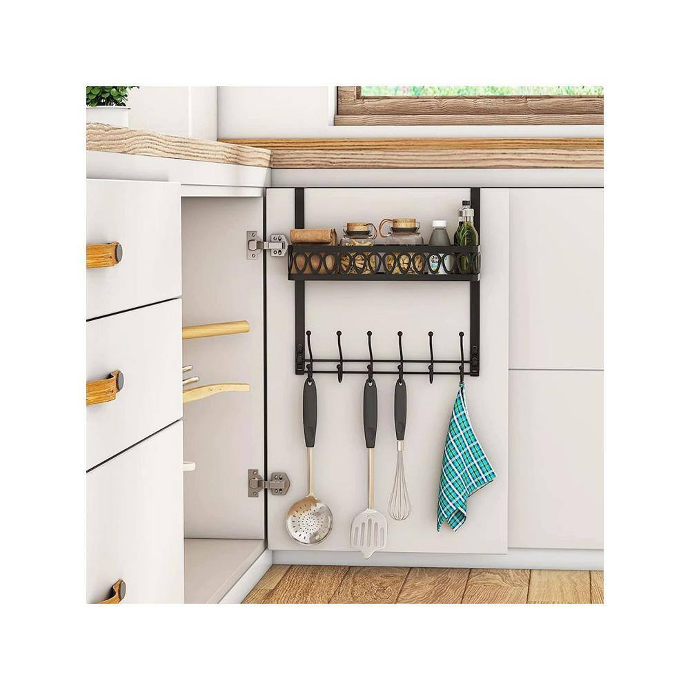 Aoibox 15.6 in. Shower Caddy Basket Metal Over the Door Hooks Door Hanger Organizer with Hooks  Racks in Black SNMX4749