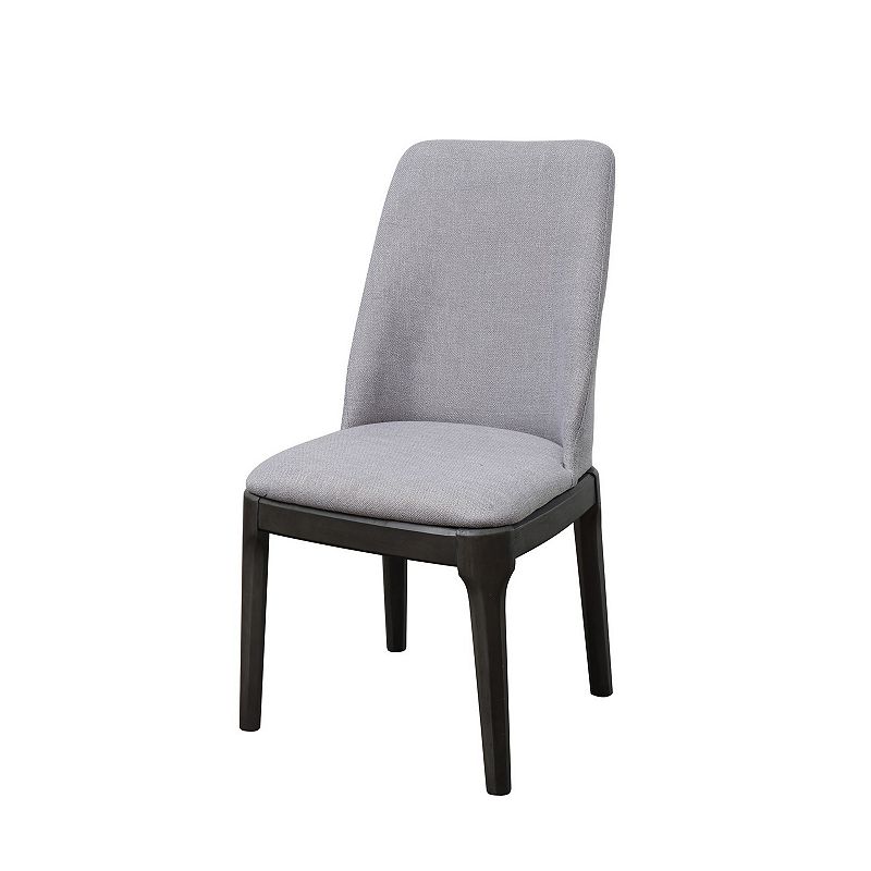 Linen Upholstered Wooden Side Chair with Curved Backrest and Block Legs， Set of 2， Gray