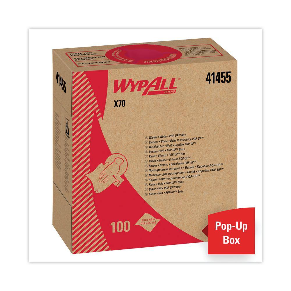 WYPALL X70 Cloths POP-UP Box 9-110 in. x 16-45 in. White 100Box 10 BoxesCarton KCC41455