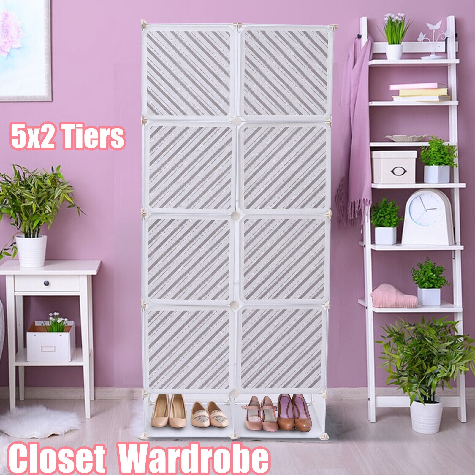 Flkoendmall 10 Cube Portable PP Wardrobe Closet Storage Armoire Dresser Modular Organizer