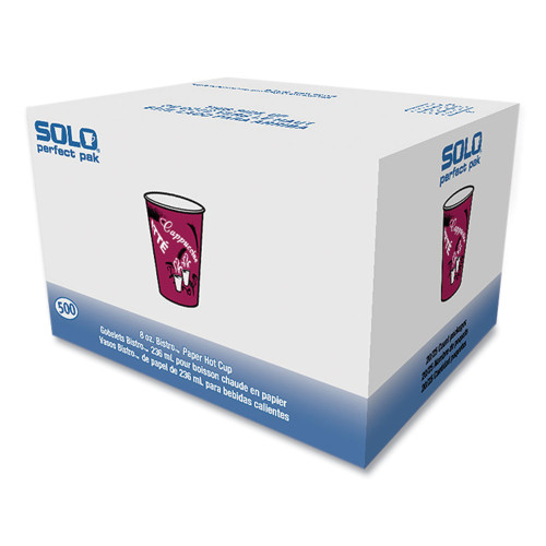 Dart Solo Bistro Design Hot Drink Cups， Paper， 8oz， Maroon， 500/Carton (OF8BI0041)