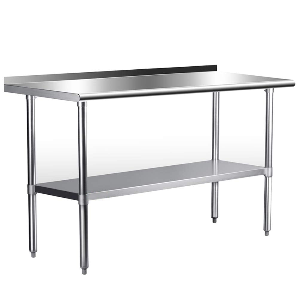 NSF Stainless Steel Commercial Kitchen Prep and Work Table w/Backsplash， Sboly Heavy Duty Prep Table with Undershelf and Galvanized Legs for Restaurant， Home and Hotel， 24 x 48