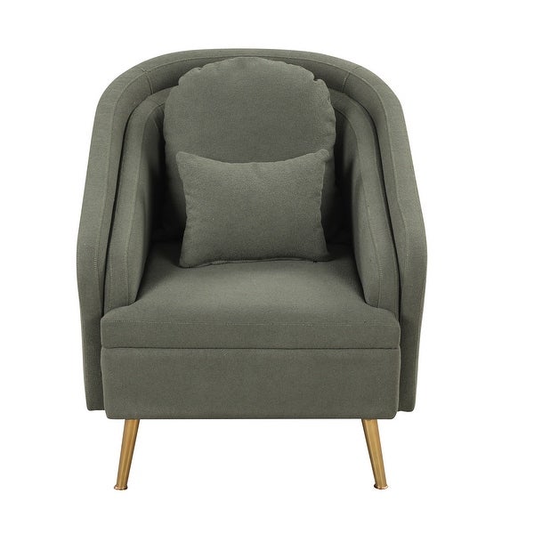 Modern Living Room Accent Chair Velvet Arm Chair Upholstered Barrel Chair Metal Leg Club Chair with Lumbar Pillow， for Bedroom