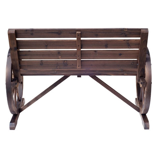 Outsunny Wooden Wagon Wheel Bench Rustic Outdoor Patio Furniture 2 person Seat Bench With Backrest