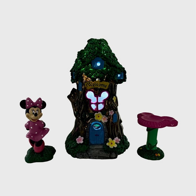 Disney Minnie Mouse Miniature Resin Garden Set With Solar Tree House