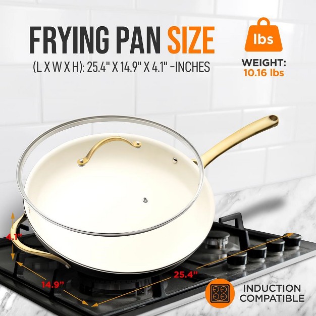 Nutrichef 14 Fry Pan With Lid Extra Large Skillet Nonstick Frying Pan With Golden Titanium Coated Silicone Handle