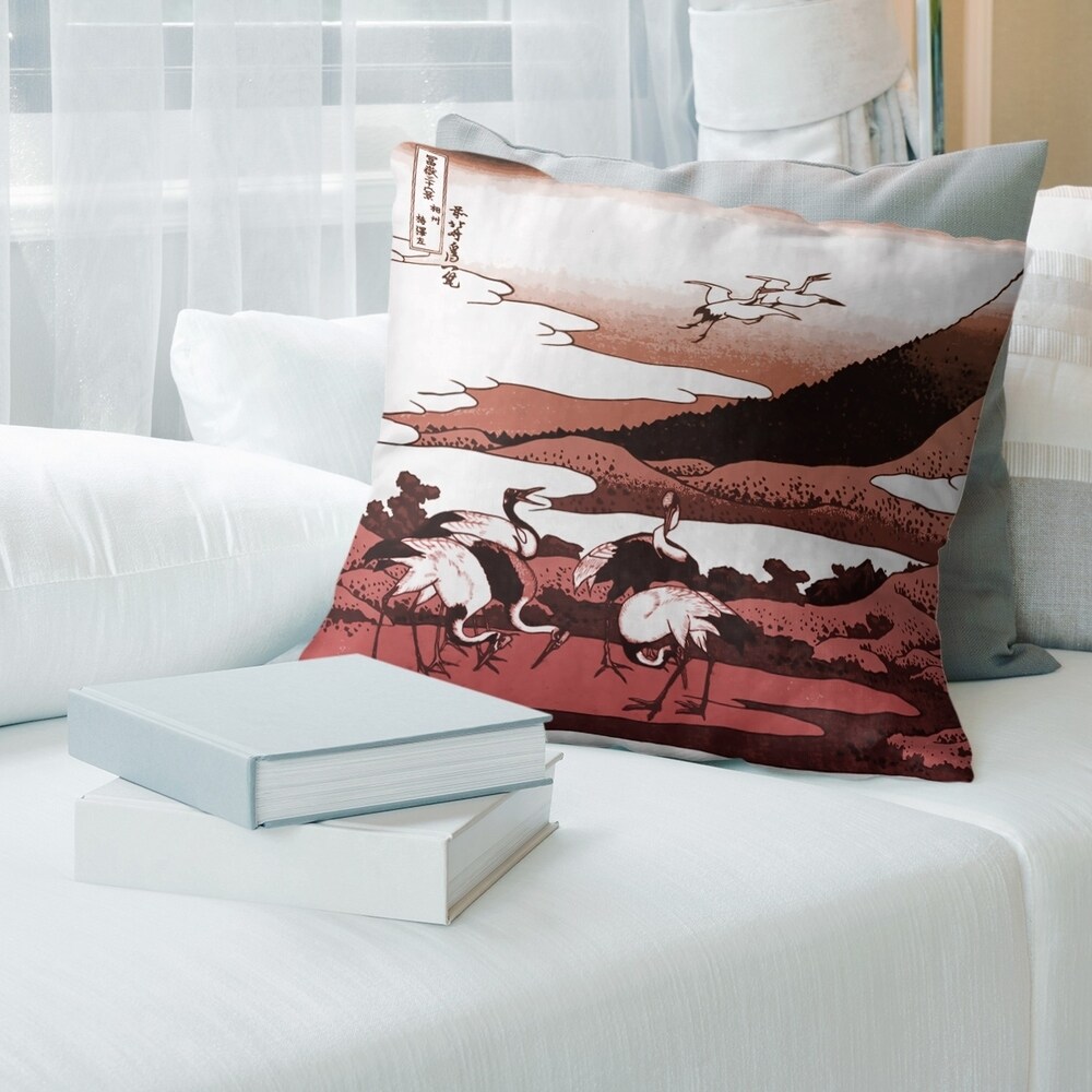 Porch   Den Katsushika Hokusai 'Japanese Cranes' Throw Pillow