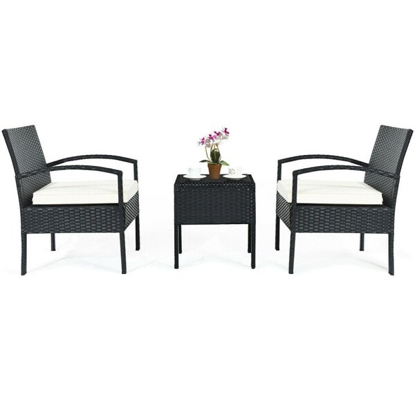 3 Pieces Outdoor Rattan Patio Conversation Set with Seat Cushions -  - 37563811