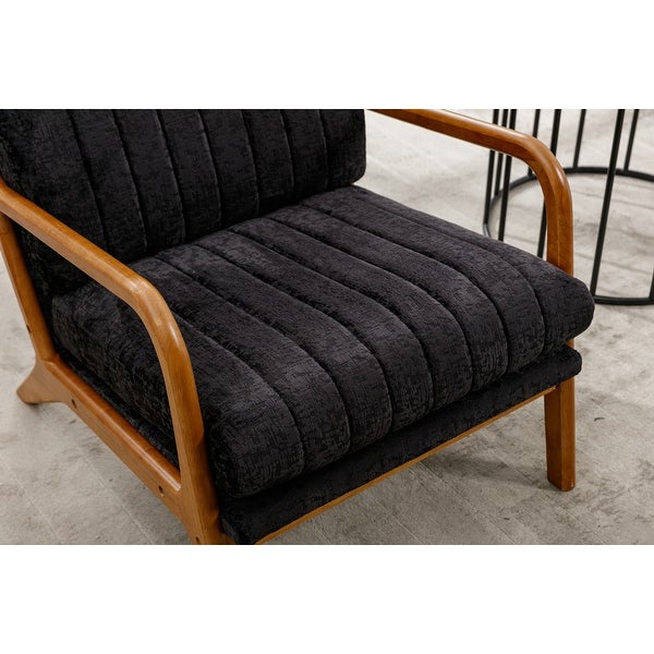 Wood Frame High Back Armchair， Modern Accent Arm Chair for Living Room with Removable Cushion Fabric Lounge Chairs， Black