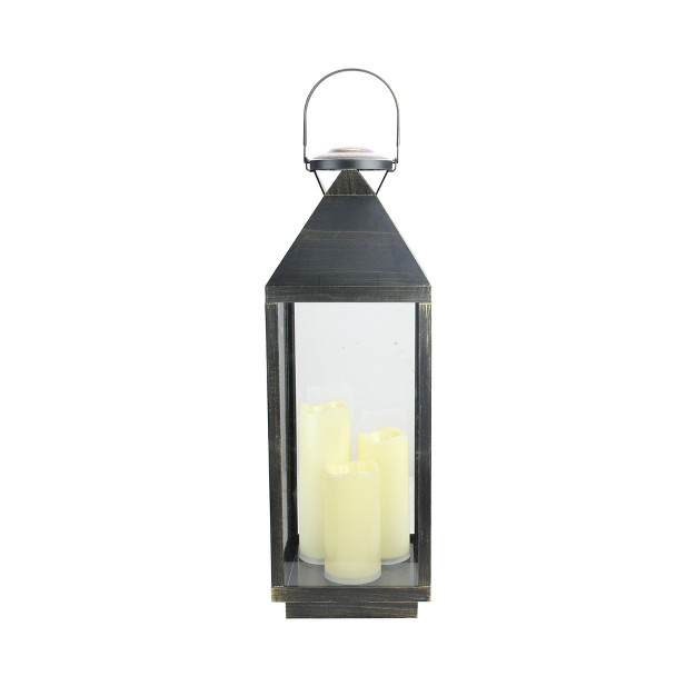 Gold Brushed Black Candle Lantern With Flameless Led Candles